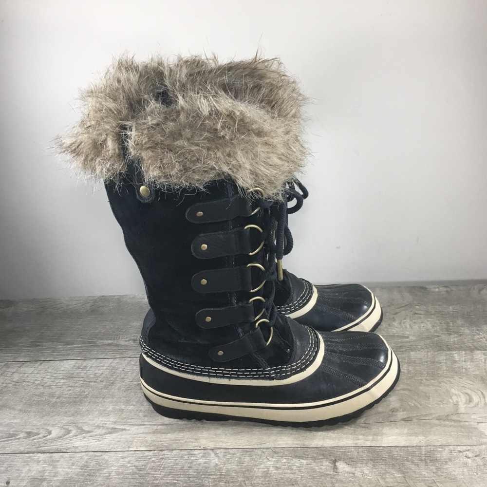 Womens Sorel Joan of Arctic Snow Black Waterproof Leather Boots NL2429 Size 9